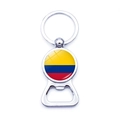 Detail of Colombia flag bottle opener keychain with glossy resin dome and silver metal frame - Colombia