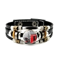 British style punk leather bracelet featuring London Big Ben and red bus glass charm - Red Telephone Box and Bus Style (JY009041-5)