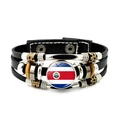 Detail of multi-layer leather bracelet with Costa Rica flag charm and metallic beads - Costa Rica