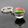 Vue macro du porte-clés boule de verre double face avec motif d'aurore boréale - Style de Motif d'Aurore 12 (JY009098-12)