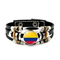 Detail of multi-layer leather bracelet with Colombia flag glass charm and metal beads - Colombia