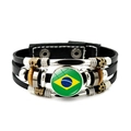 Detail of multi-layer leather bracelet with Brazil flag glass dome and vintage beads - Brazil