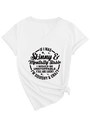 Detalle de camiseta blanca de mujer con cuello en V, eslogan negro y nudo frontal moderno - S / Blanco (Fuente Negra)