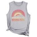 Detail of light grey National Parks tank top featuring a stylish front knot and mountain graphic - S / Light Gray