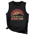 Close-up of black National Parks tank top with a stylish knot detail at the side hem - S / Black