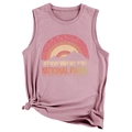 Detail of National Parks rainbow text print on pink sleeveless tank top for women - Rose Gold