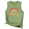 Olive green sleeveless National Parks tank top with a vintage rainbow mountain print - Olive Green