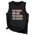 Detail des schwarzen Tanktops mit bunten Pro Choice Pro Love Slogans und seitlichem Knoten - S / Schwarz