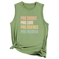Détail du débardeur vert avec texte slogan Pro Choice et Pro Science style rétro - Vert olive