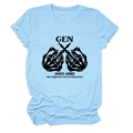 Hellblaues Gen X T-Shirt mit Totenkopf-Geste und Aufdruck für Damen mit Rundhalsausschnitt - Hellblau (Schwarze Schrift)