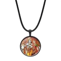 Collana con ciondolo in vetro Krishna e Radha con cordino intrecciato nero su sfondo bianco - Stile Figura Mitologica (JY00620-10)