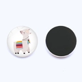 Round 25mm alpaca glass fridge magnet with colorful pattern and black magnetic back - Llama with Pink Tapestry (JY009061-2)