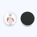 Round crystal glass fridge magnet with cute white alpaca design and black magnetic backing - Llama in Colorful Cape (JY009061-3)