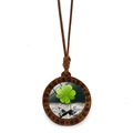 Collar de madera vintage con colgante de trébol de cuatro hojas verde y cuerda trenzada - Estilo Silueta de Trébol Natural (JY009100-3) / Verde