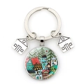 Artistic keychain with starry sky house pendant and silver metal charms on white backdrop - Cartoon House Pine Forest Style (JY009103-Silver 12)