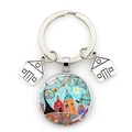 Detailed shot of creative metal keychain with abstract starry house and tree pendant - Abstract Large Tree House Style (JY009103-Silver 7)