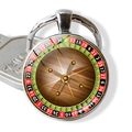 Roulette-Rad Glas-Cabochon Schlüsselanhänger mit Silberlegierung für Brettspiel-Fans - Roulette-Stil 4 (JY009111-4)