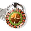Roulette-Rad Glas-Schlüsselanhänger mit Silberlegierungsrahmen und Referenzschlüssel - Roulette-Stil 3 (JY009111-3)