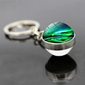 Porte-clés argenté avec boule de verre double face et pendentif paysage d'aurores boréales - Style de Motif d'Aurore 5 (JY009098-5)
