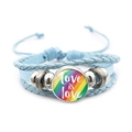 Bracciale multistrato in pelle blu con ciondolo arcobaleno Love is Love e perline - Blu-Love is Love Arcobaleno (Blu-7)