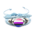 Bracciale in pelle intrecciata blu con ciondolo bandiera pride genderfluid per coppie - Blu-Bandiera del Pride Genderfluid (Blu-3)