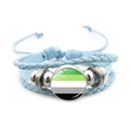 Bracciale in pelle intrecciata azzurra con perline d'argento e strisce bandiera asessuale - Blu-Bandiera del Pride Aromantico (Blu-8)