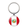 Porte-clés drapeau du Pérou avec anneau en métal argenté et dôme en verre - Pérou