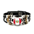 Geflochtenes Lederarmband mit Peru-Flagge Glaskuppel und Metall-Druckknopf - Peru