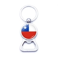 Metal bottle opener keychain featuring Chile flag emblem for soccer fans and souvenirs - Chile