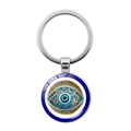 Macro detail of Turkish evil eye charm with golden geometric rays on silver keychain - Geometric Radial Style (Silver-8)