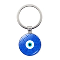 Macro detail of Turkish evil eye keychain featuring mandala patterns in silver frame - Fine Texture Style (Silver-6)