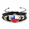 Chilean flag multilayer braided leather bracelet with glass charm for soccer fans - Chile