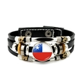 Chile Flagge Lederarmband mit mehrlagigen Flechtriemen und Retro-Silberperlen - Chile