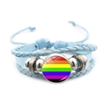 Bracciale intrecciato azzurro con cupola in vetro bandiera arcobaleno e perline d'argento - Blu-Bandiera Arcobaleno LGBTQ+ (Blu-12)