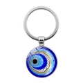 Blue Evil Eye keychain with starburst center and gold accents on a polished ring - Golden Starburst Style (Silver-4)