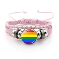 Bracciale in pelle intrecciata rosa con ciondolo arcobaleno in vetro per coppie - Rosa-Bandiera Arcobaleno LGBTQ+ (Rosa-1)