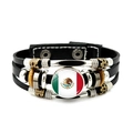 Retro multi-layer leather bracelet with Mexico flag design and snap button closure - Mexico