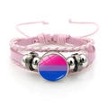 Bracciale in pelle intrecciata rosa con ciondolo in vetro bandiera Bisexual Pride - Rosa-Bandiera del Pride Bisessuale (Rosa-2)