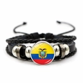 Braided leather bracelet featuring Ecuador flag glass dome and adjustable cord strap - Ecuador