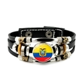 Punk leather bracelet with Ecuador flag charm and vintage beads for Copa América fans - Ecuador