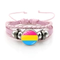 Bracciale multistrato in pelle rosa con bandiera pansexual e corda intrecciata - Rosa-Bandiera del Pride Pansessuale (Rosa-3)