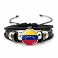 Braided leather bracelet featuring the Venezuela national flag emblem and adjustable cord - Venezuela