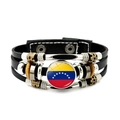 Braided leather bracelet with Venezuela flag charm and retro metallic accents - Venezuela
