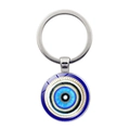 Blue Evil Eye glass cabochon keychain with silver mandala pattern talisman - Mandala Textured Style (Silver-3)