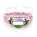 Bracciale multistrato in pelle intrecciata rosa con ciondolo rotondo bandiera genderqueer - Rosa-Bandiera del Pride Genderqueer (Rosa-4)