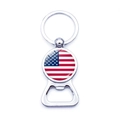 Metal USA flag keychain with integrated beer bottle opener functionality for fans - United States