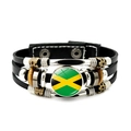 Jamaica flag leather bracelet with multi-layer beads and adjustable snap button - Jamaica