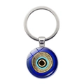 Turkish Evil Eye keychain featuring a silver metal ring and blue protective amulet charm - Geometric Radial Style (Silver-5)