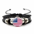 Multilayer leather bracelet featuring a glass cabochon with the United States flag - United States