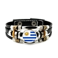 Uruguay flag bracelet with multilayer black leather and vintage metal beads charms - Uruguay